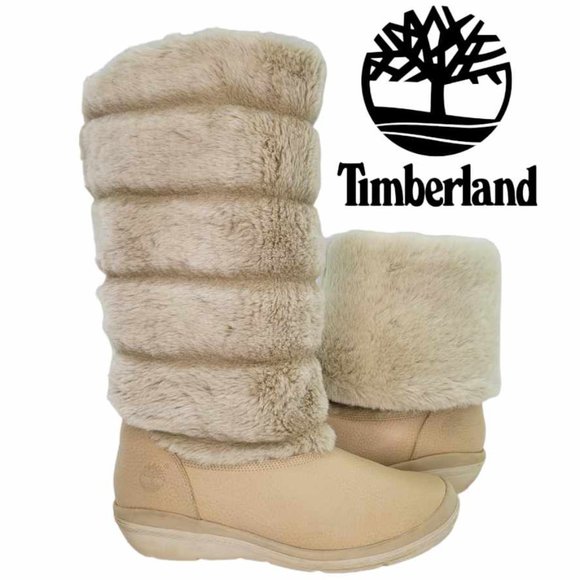 Timberland Shoes - Timberland Cream Natural Fur 14" and Roll Top Boots Women's 8